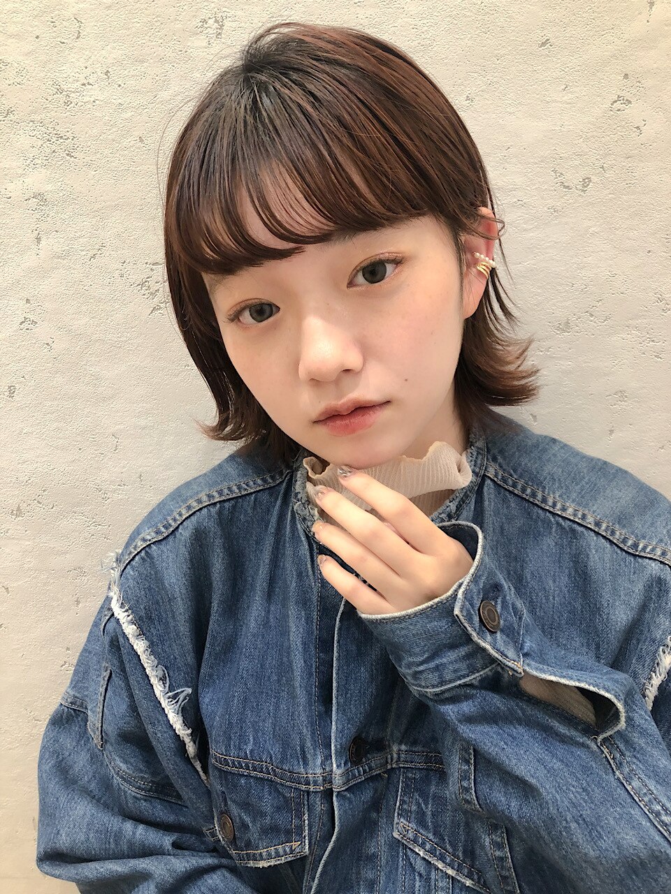 似合わせカットヌーディカラー前髪パーマ重め前髪で大人キュート