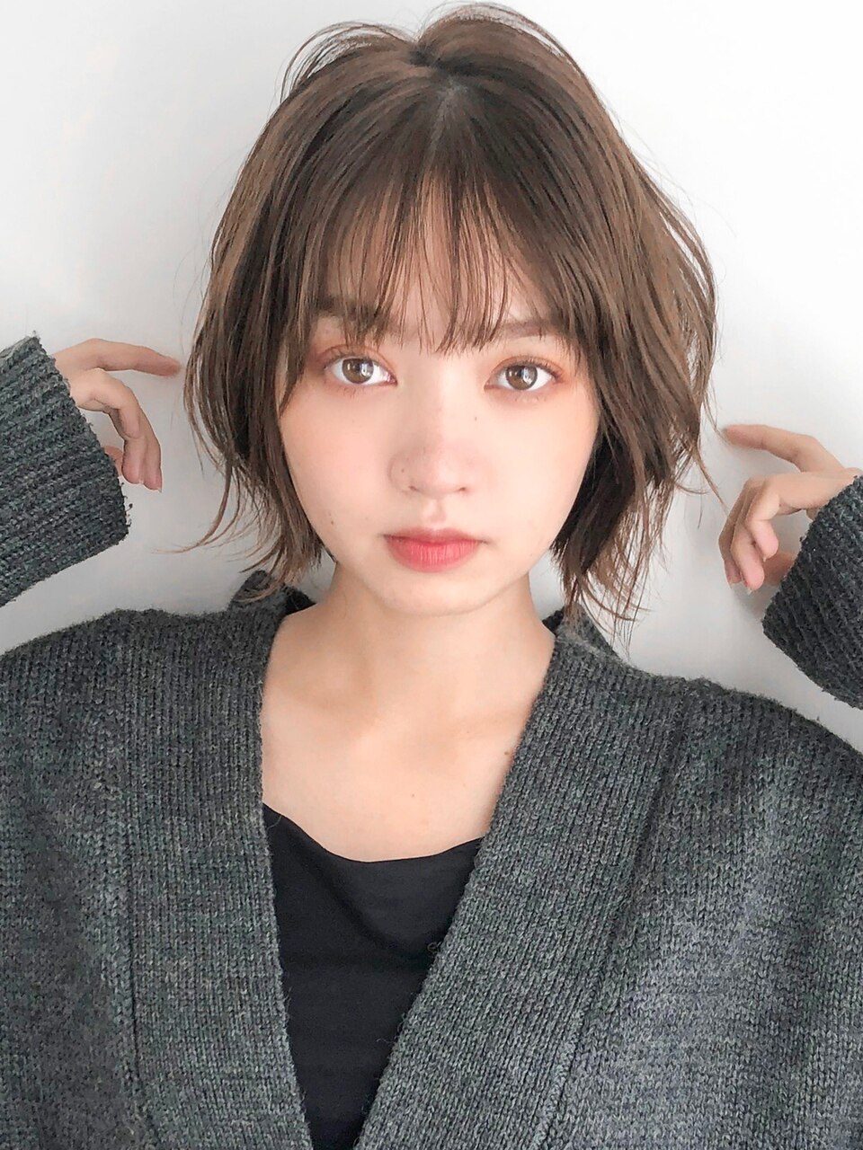 くびれヘアグレージュカラー大人可愛い小顔カットボブウルフ