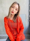 ぱつっとセミロング×ハイトーンベージュ