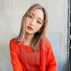 ぱつっとセミロング×ハイトーンベージュ