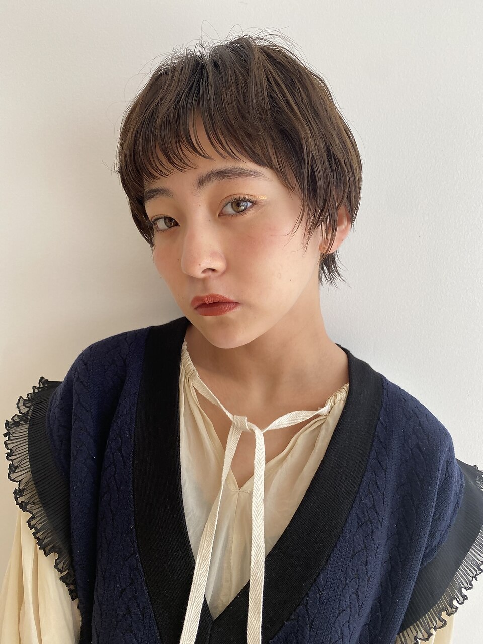 大人可愛い20代30代40代黒髪前下がりショートボブ丸みショート◎
