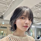 前髪インナーイヤリングカラー外ハネボブ切りっぱなしボブbob