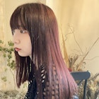 ピンクベージュ ぱっつんバング