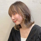 インナーカラーグレージュカラーボブウルフココアベージュ黒髪