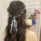 リボン編み込みのハーフアップ