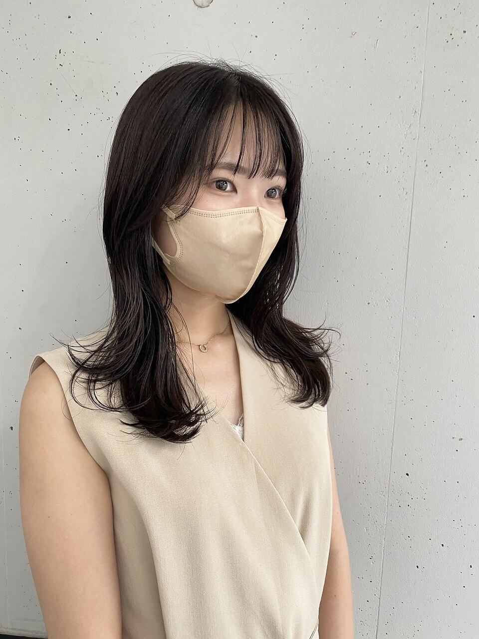 大人レイヤー顔周りレイヤー暗髪地毛風カ就活カラー韓国風
