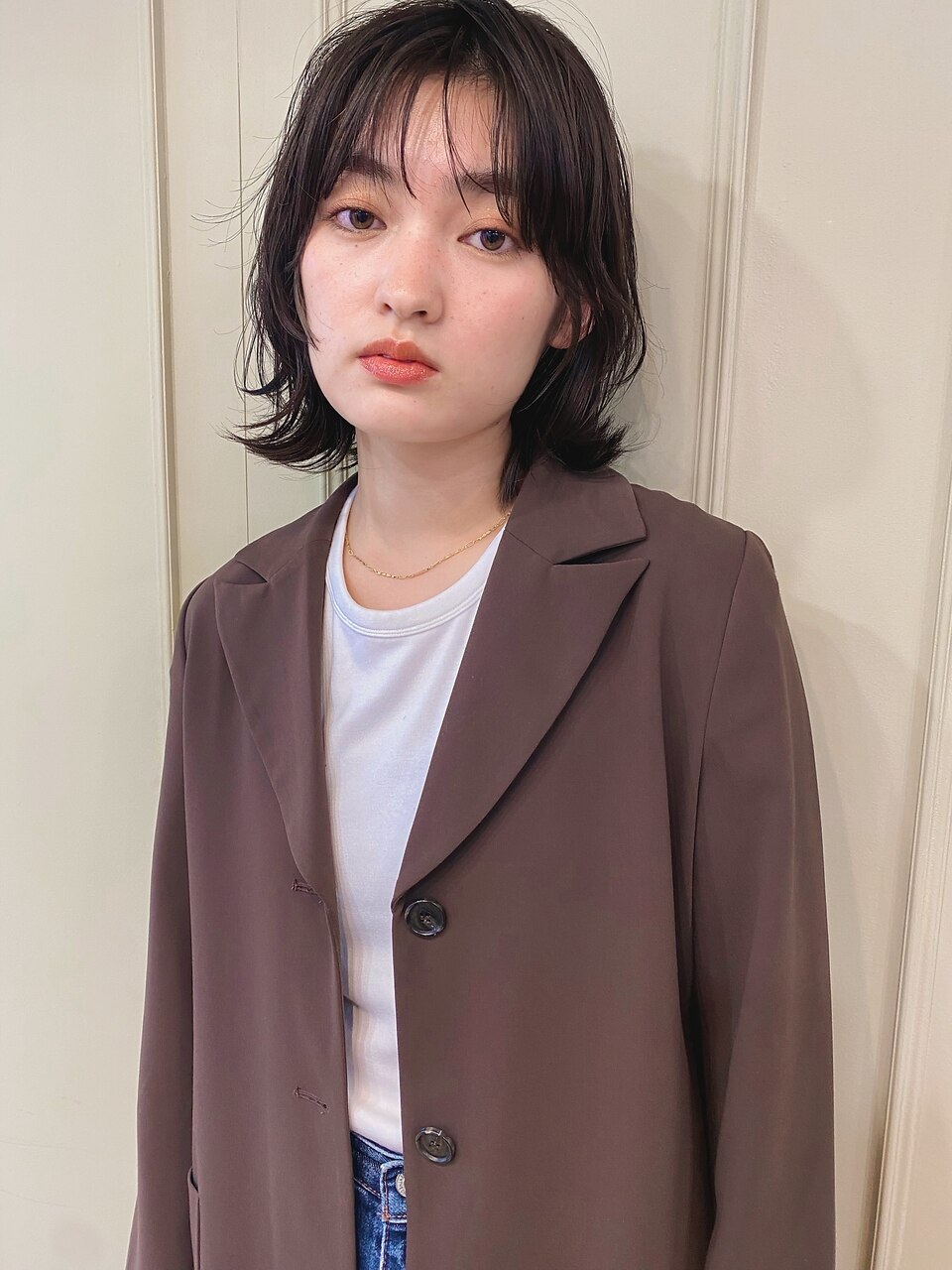 大人ナチュラルココアベージュボブウルフ