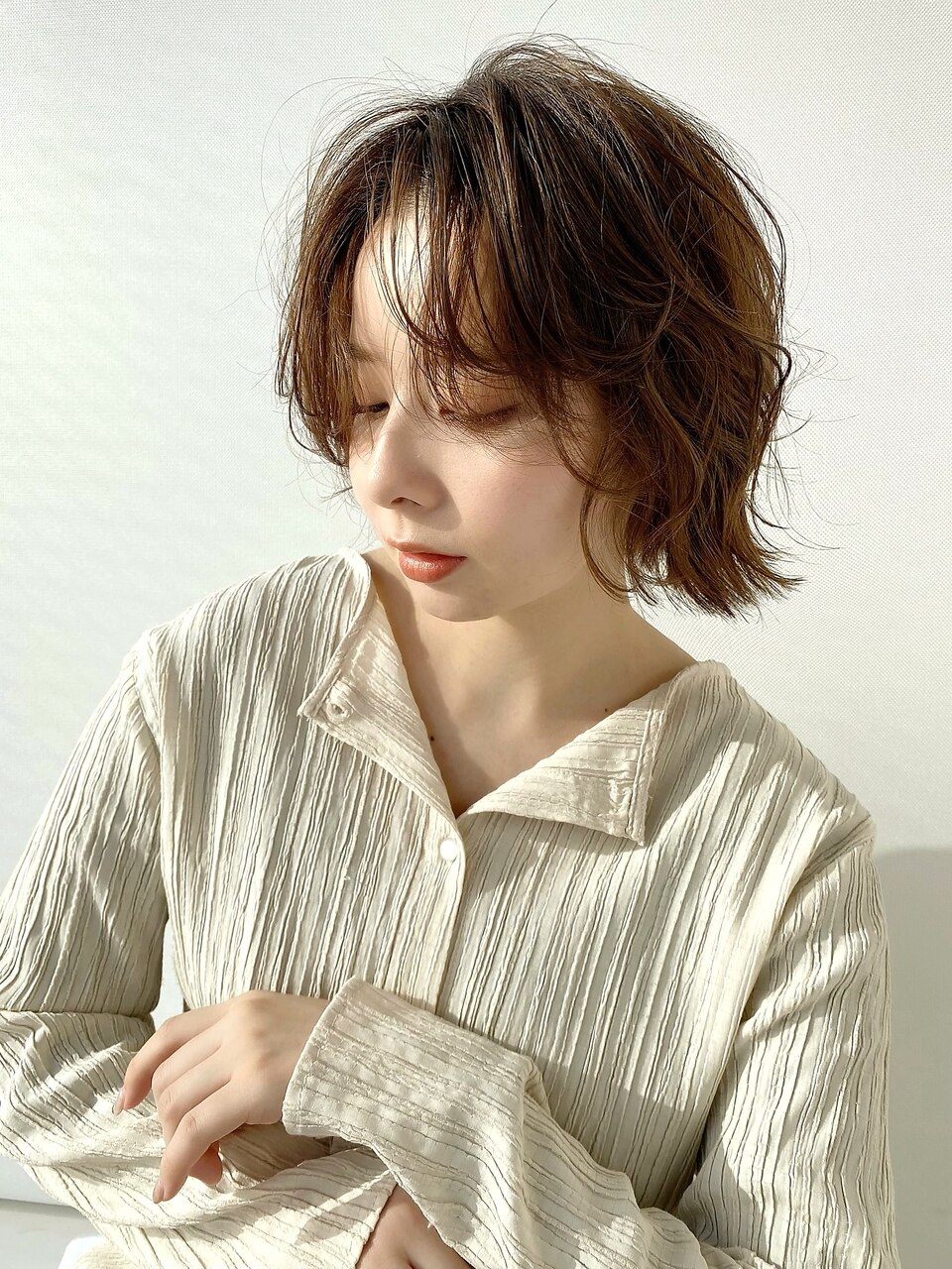 レイヤーボブ×マロンベージュ