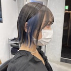 インナーカラーグレージュカラーボブウルフココアベージュ黒髪