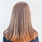 オレンジ裾カラー_チェリーブラウンフェミニンロング_ba417251