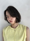 抜け感外ハネボブ/かきあげ前髪/アッシュグレージュカラー