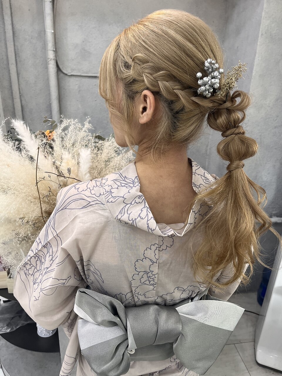 編みおろしポニーテール浴衣ヘアセット