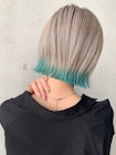 切りっぱなしボブ タッセルカット 毛先裾カラーターコイズ S728