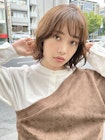 くびれボブ コテ巻き風パーマ くすみベージュ 外ハネボブ/飯田橋