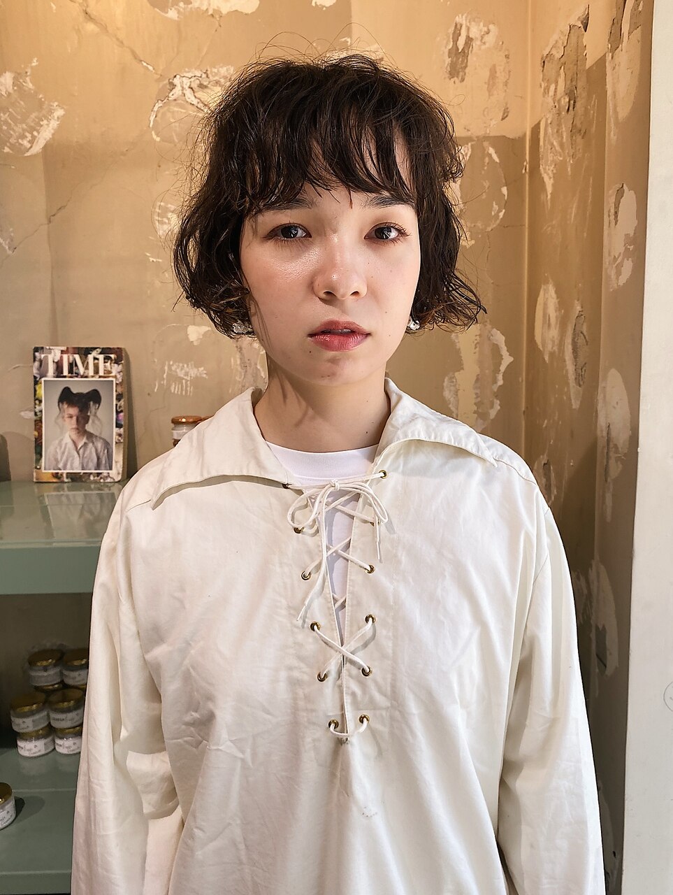 前上がりボブと、くしゃっとパーマ