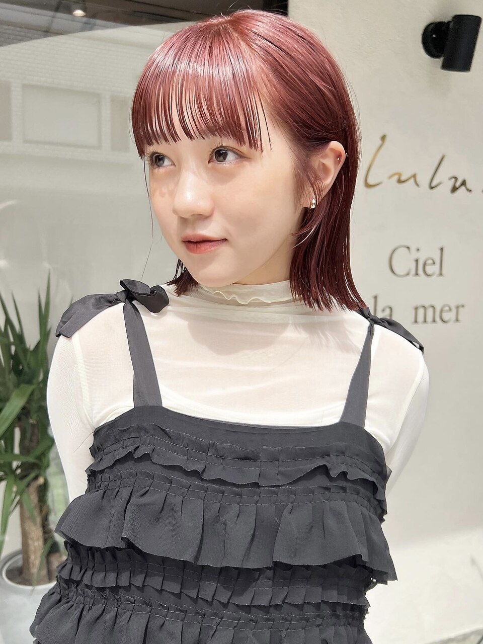 切りっぱなしロブ×チェリーピンク×ピンクカラー×10代20代30代