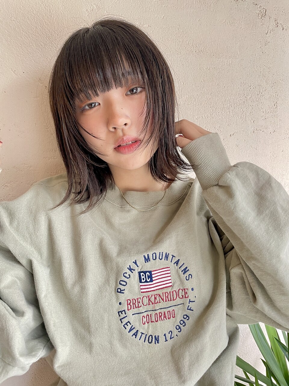 ★切りっぱなしボブ フルバング ダークアッシュ外ハネボブ【Riku