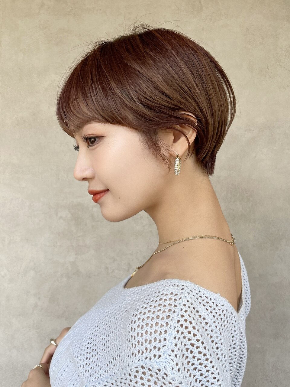 前髪マチルダボブピンクベージュマッシュショートチョコレート