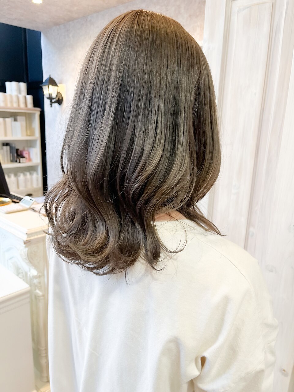 福山人気caaryブリーチカラーグレージュアッシュぱっつん前髪