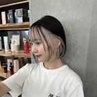 前髪インナーカラー/イヤリングカラーミルクティーベージュ/ボブ