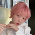 ピンクベージュ×フルバングデザインカラー