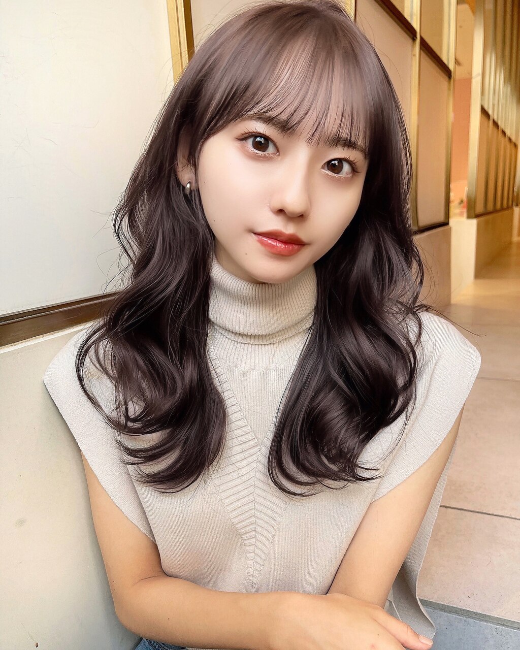 大人可愛い韓国レイヤー　似合わせ　顔まわり　小顔ヘア#