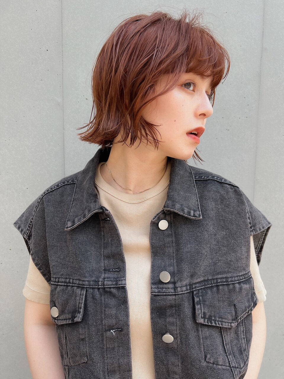 オレンジカラー×オレンジブラウン×暖色カラー×ボブ×20代30代
