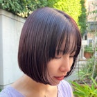 パープルブラウンの切りっぱなしボブ