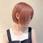 ミニボブ×ピンクベージュ×暖色カラー×10代20代30代