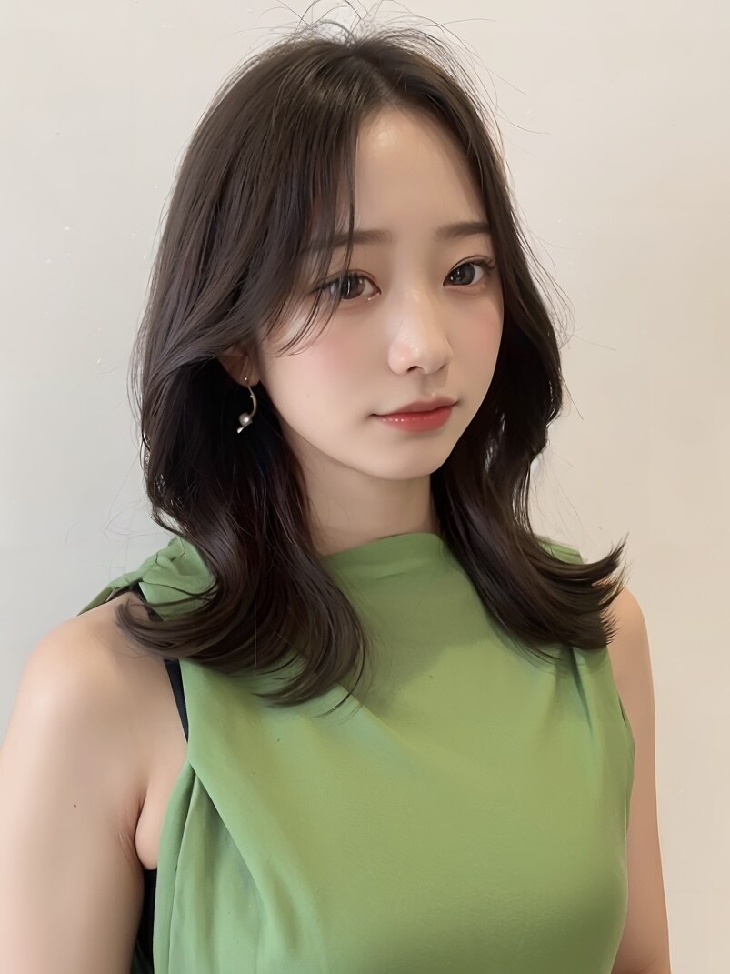 ウェーブミディアムくびれ巻き大人レイヤー韓国ヘアーs 