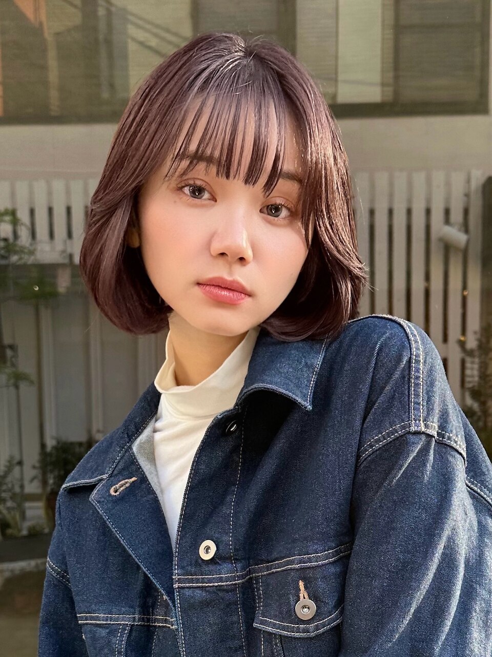 切りっぱなしボブ韓国ボブ小顔可愛い2wayバングラベンダーカラー