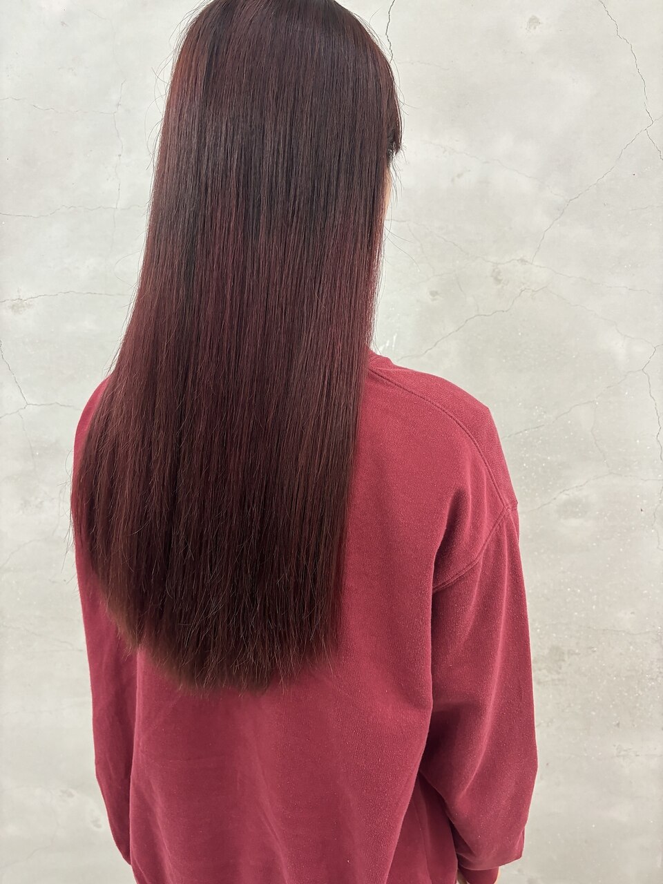 ワンカラーピンクボルドー×ストレートロング