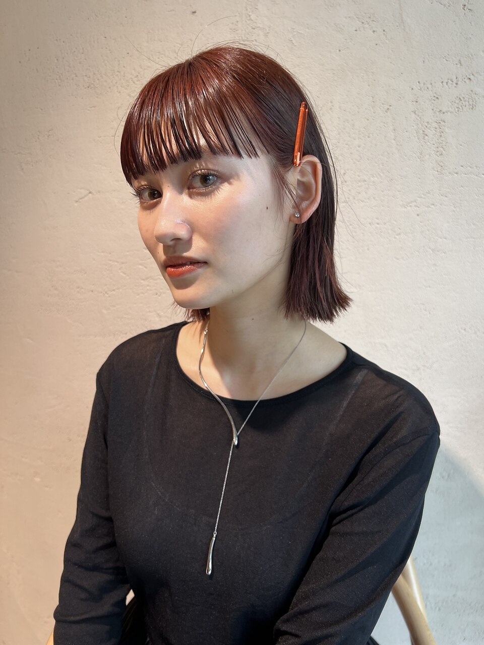 外ハネボブ×フルバング×ボルドーカラー×赤髪×切りっぱなし