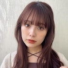 ピンクブラウン くびれヘア ワイドバンク ぱっつん前髪