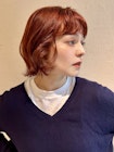 暖色カラー/暖色/オレンジ/ピンク/ボブ/重めカット