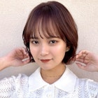 丸みボブ ぱっつん前髪 ピンクブラウンカラー シースルーバング