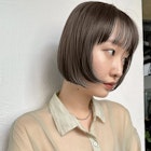 レイヤーボブ 切りっぱなしボブ グレージュ 前髪