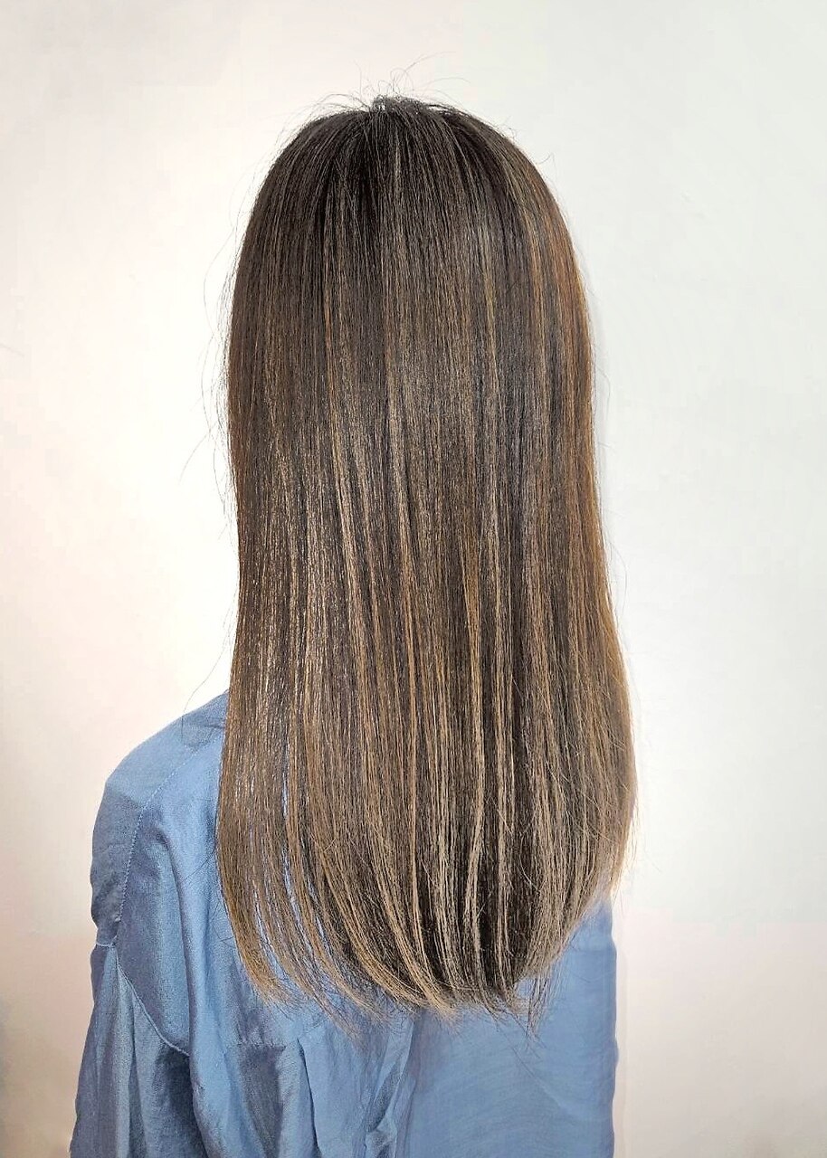 姫カットアッシュグレージュセミディシアーカラー30代40代50代