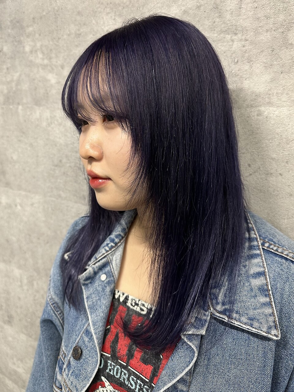 ★レイヤーロング姫カットワンカールブルーラベンダーセミディ