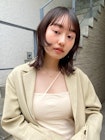 ボブロブアースカラーダークブラウンツヤ髪顔まわりレイヤー
