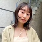 ボブロブアースカラーダークブラウンツヤ髪顔まわりレイヤー