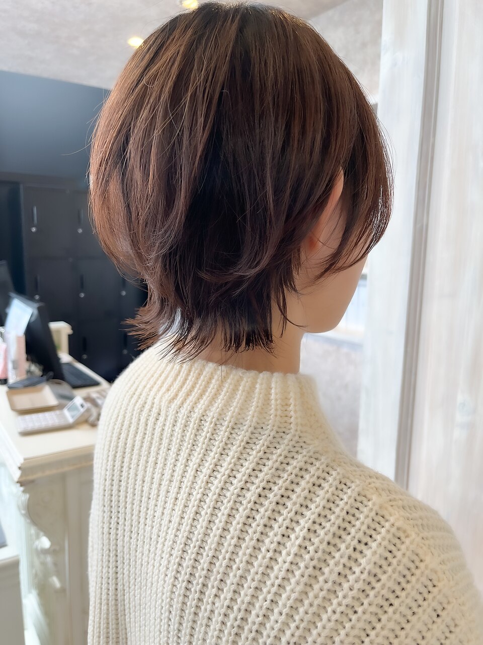 福山人気イルミナカラーショコラブラウンショートウルフ20代30代