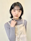 大人ガーリー/外ハネミディアム/透けバング/黒髪/自由が丘