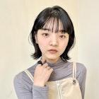 大人ガーリー/外ハネミディアム/透けバング/黒髪/自由が丘