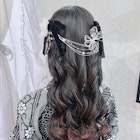 卒業式 袴着付け ハーフツイン×ベロアリボン 水引 パール