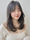 ロングレイヤーブリーチなしアッシュグレージュ顔周りRI-18