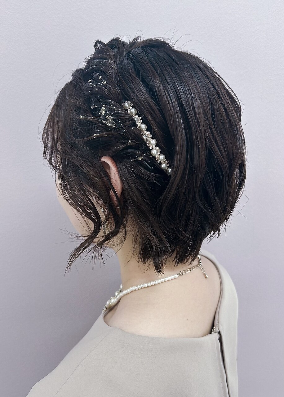 ねじり編み込みアレンジヘア/MIX巻き/ショートヘア