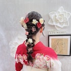 卒業式 袴着付け 編みおろしポニー×花飾り