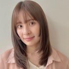 フェイスレイヤー/レイヤーカット/ミディアム/ブラウン/姫カット