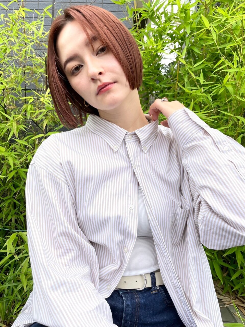 大人のストレートボブ×艶感ウェットヘア×センターパート